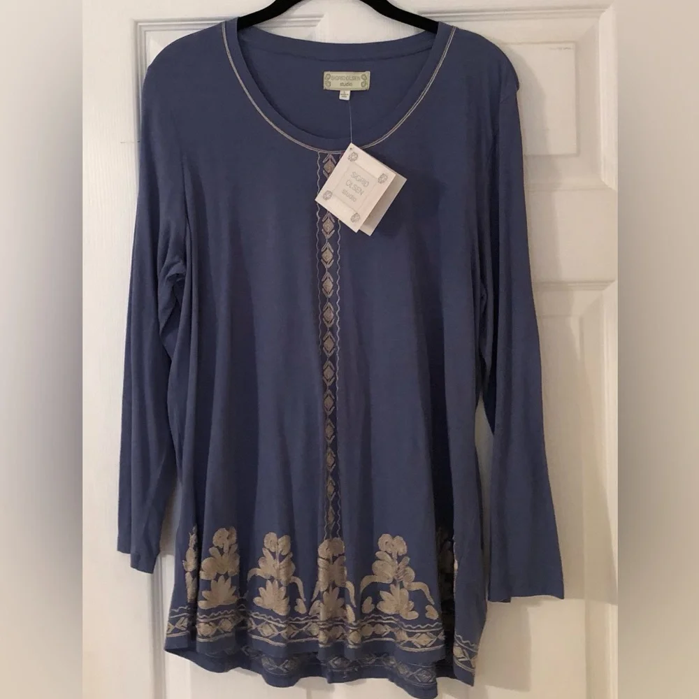 NWT Top Sigrid Olsen Long Sleeve Embroidered - Picture 2 of 7
